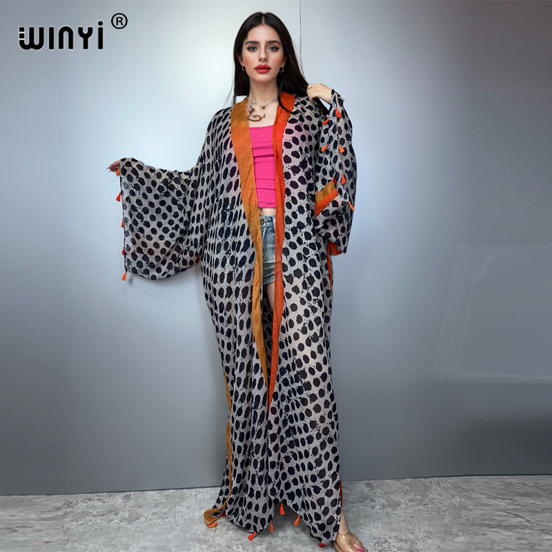 Boho Summer Beach Maxi Dress - WINYI Sommer-Outfit Kimono Amerika Boho-Print Strandkleid