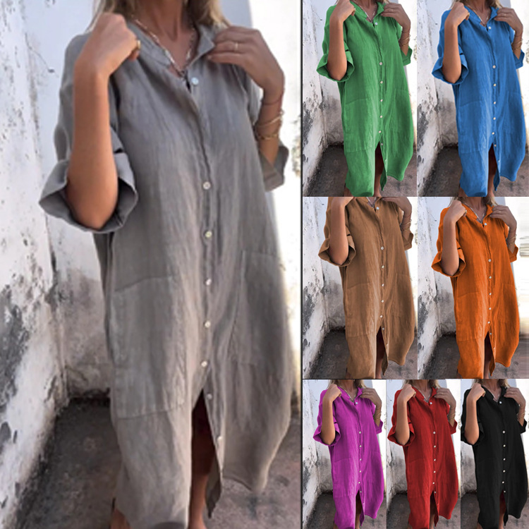 Casual Loose Linen Shirt Dress - 2026 Damen Old Money Hemdkleid –