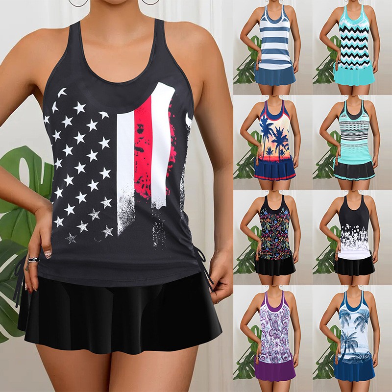 Tops - Tankini Damen-Bikini Ärmelloses Tanktop mit Rockrock