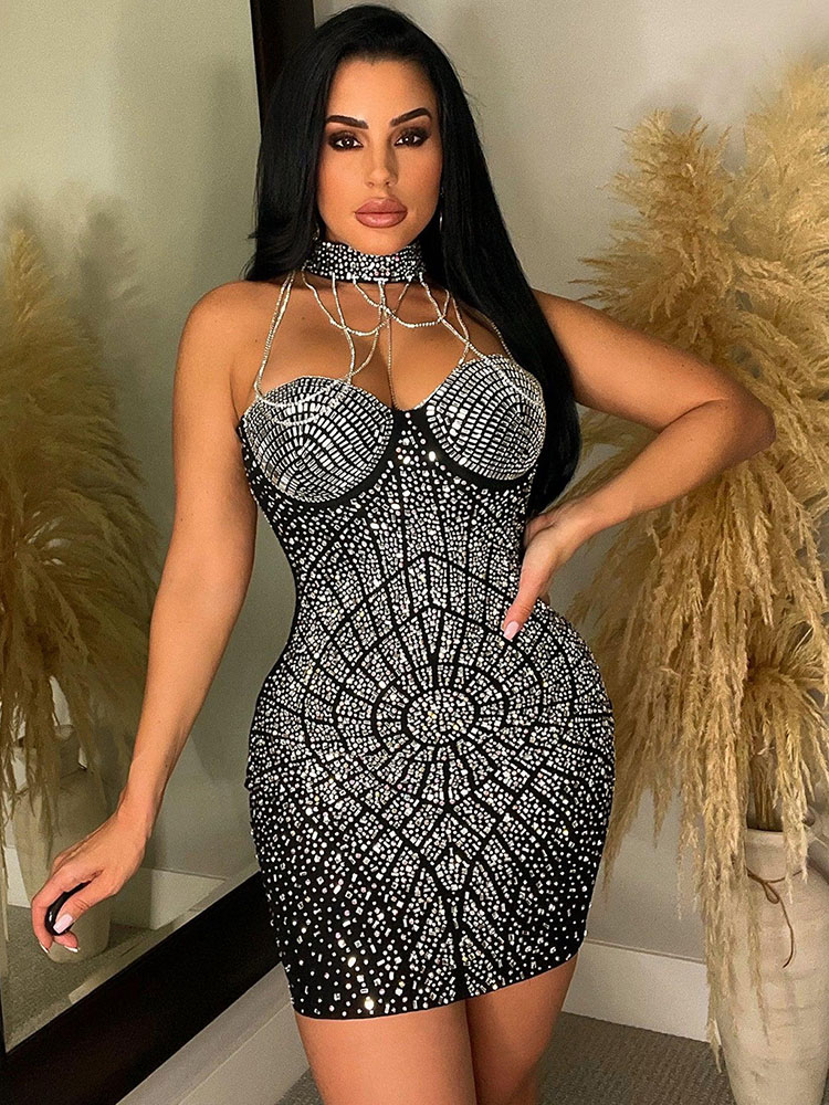 Sparkly Rhinestone Club Party Dress - Doyerl Glitzerndes Strass-Diamant-Geburtstagskleid für Damen, luxuriöses