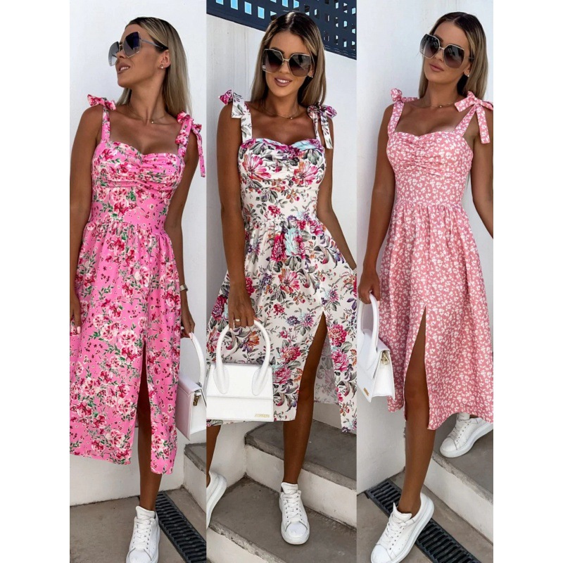 French Vintage Floral Midi Dress - Frauen Sommer Kleid Sexy Floral Print