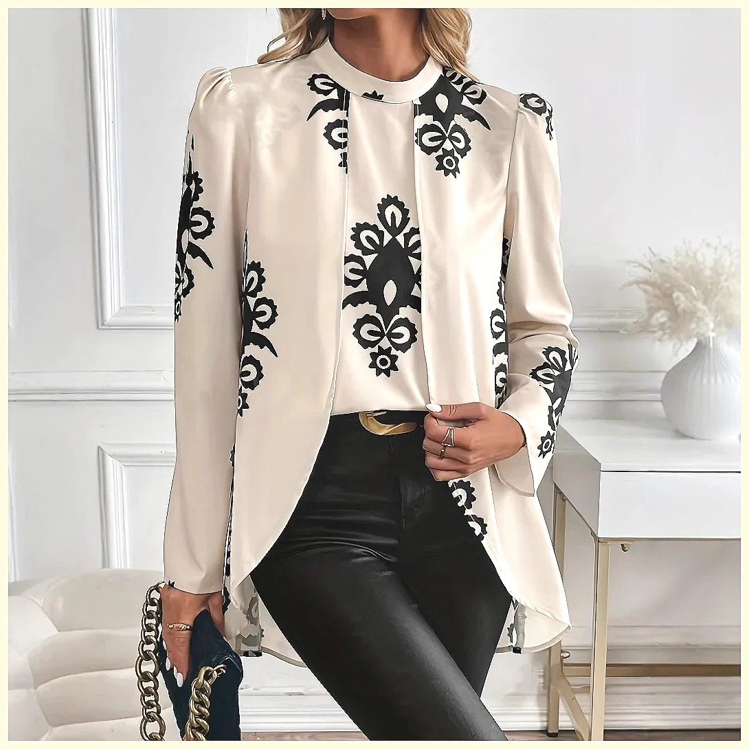Blouses - 2026 Modische Damen Langarm-Bluse mit Print,