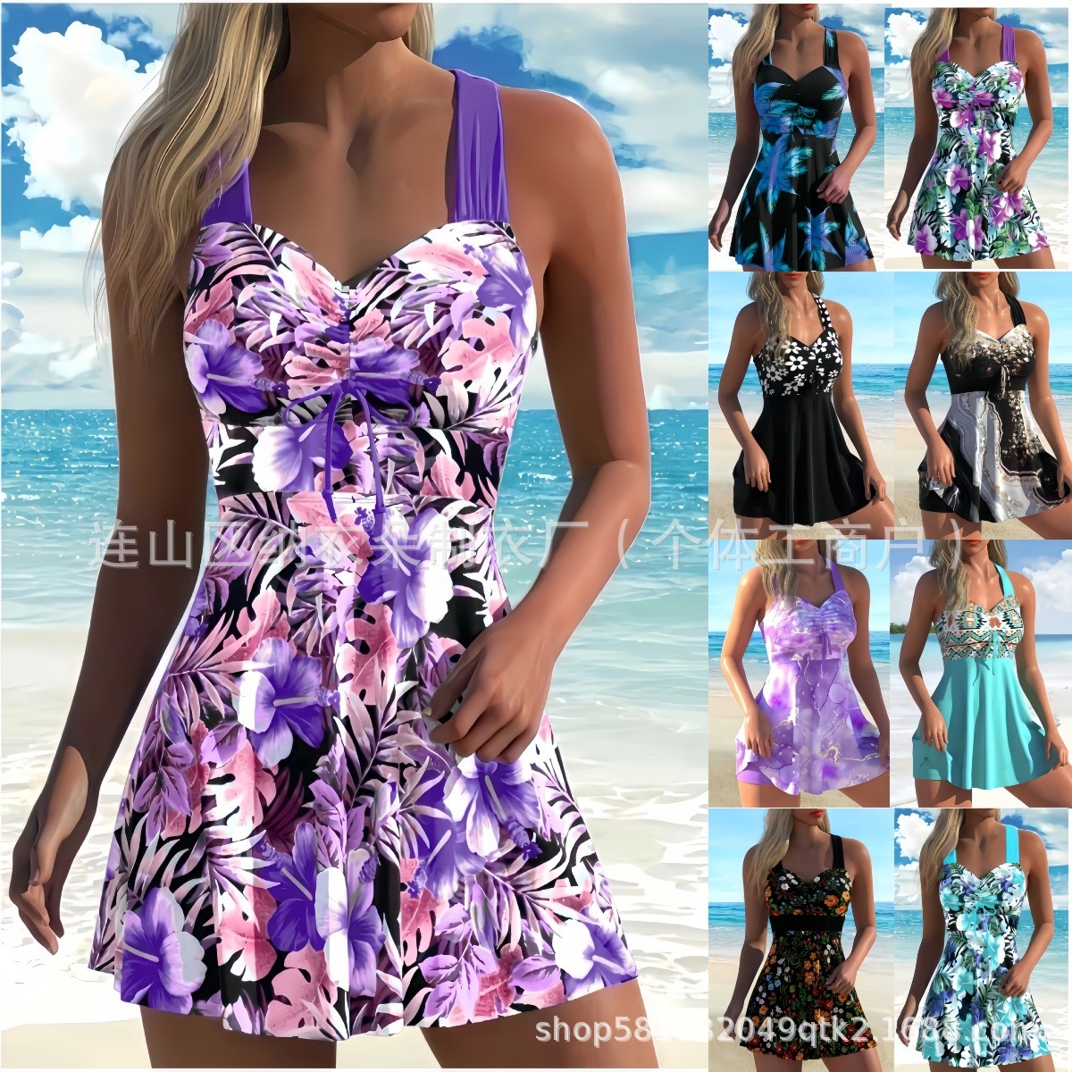 Tops - Damen-Tankini mit Blumenmuster, ärmelloses Tankini-Oberteil, Bikini-Set