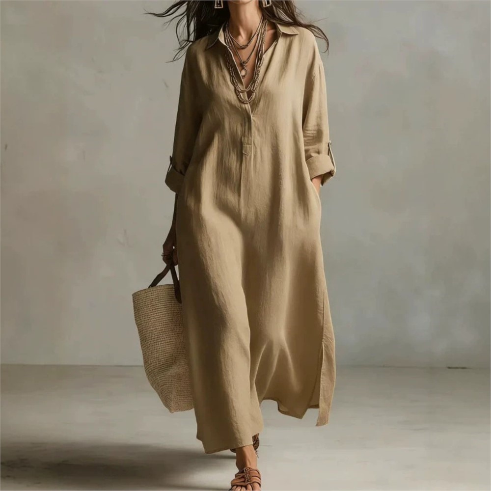 Damen Vintage Leinen-Hemdkleid – Casual Loose Linen Shirt Dress Bewertung und Preis