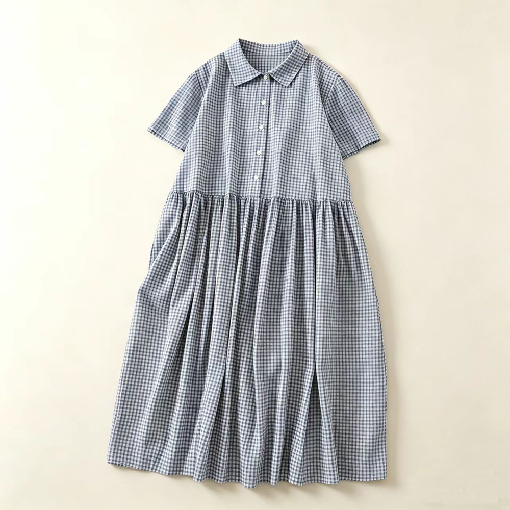 Blaues Kariertes Midikleid mit – Casual Loose Linen Shirt Dress Bewertung und Preis