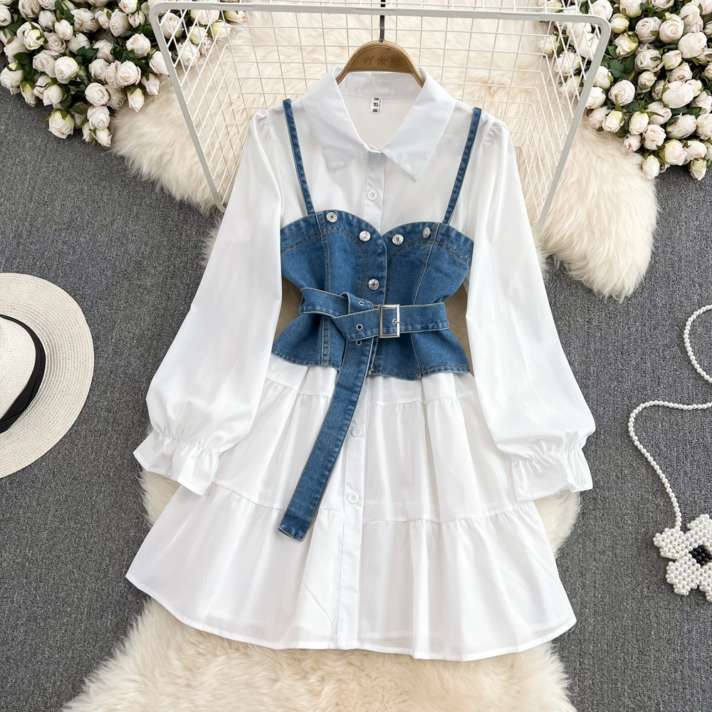 Retro Hong Kong Style Langarm- – Korean Style A Line Shirt Dress Bewertung und Preis