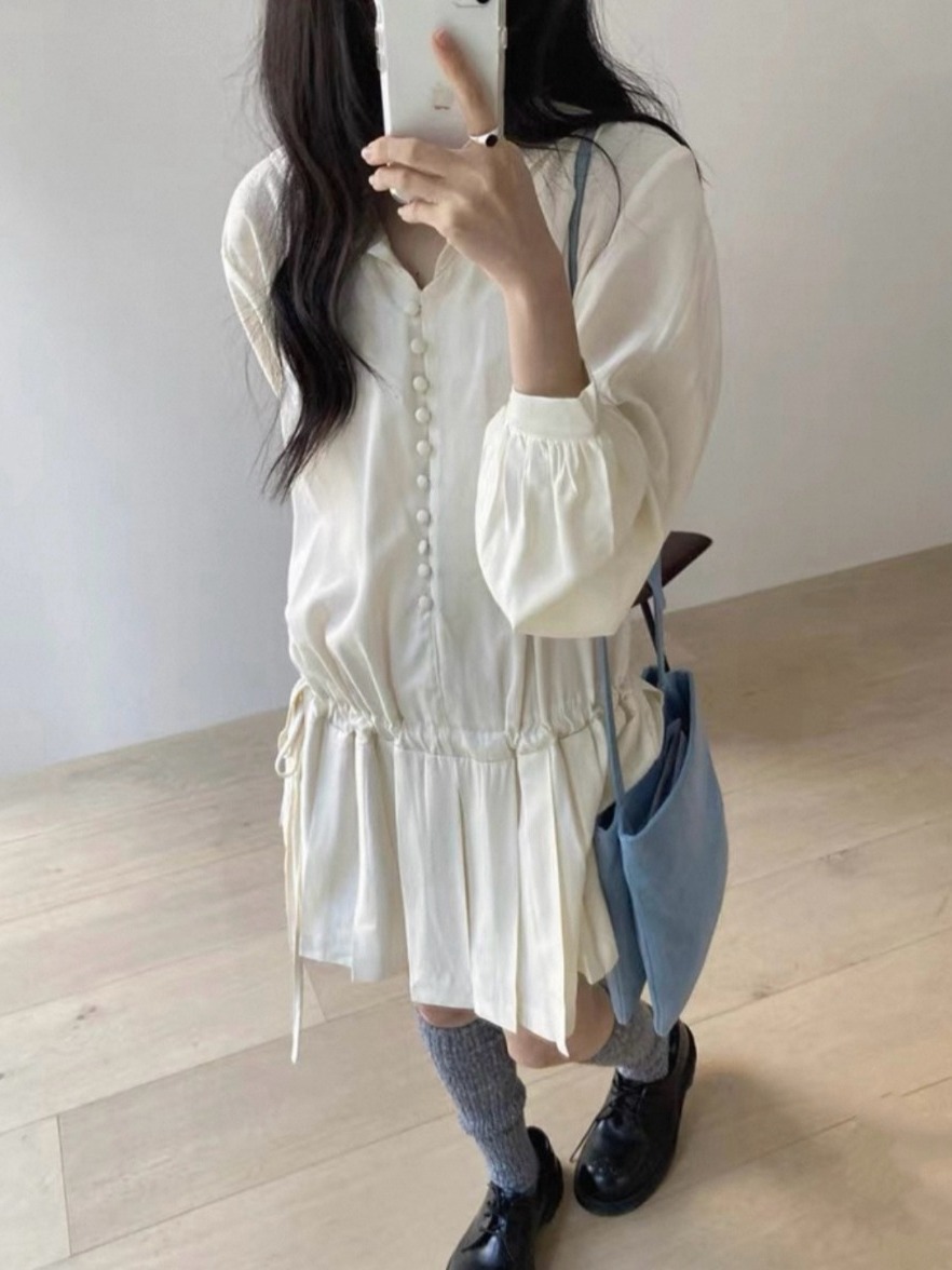 Schlankmachendes Langarm-Hemdk – Korean Style A Line Shirt Dress Bewertung und Preis